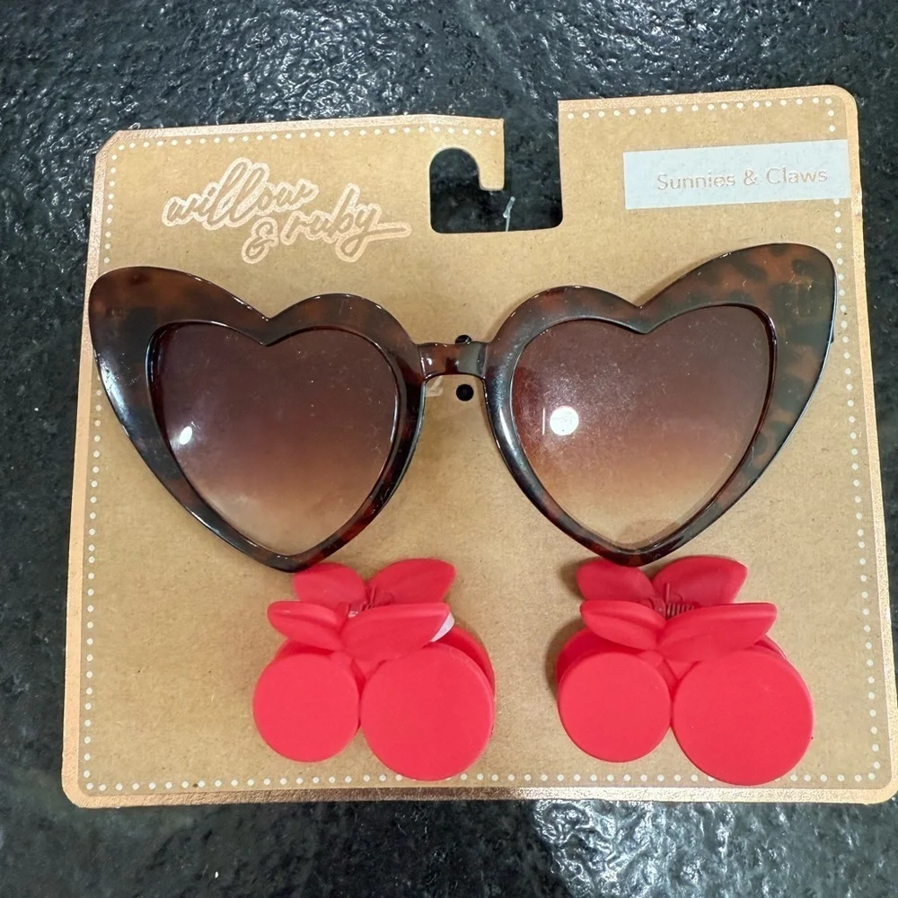 Willow & Ruby Kid's Fun Sunglasses with Hair Clip Set for Girls